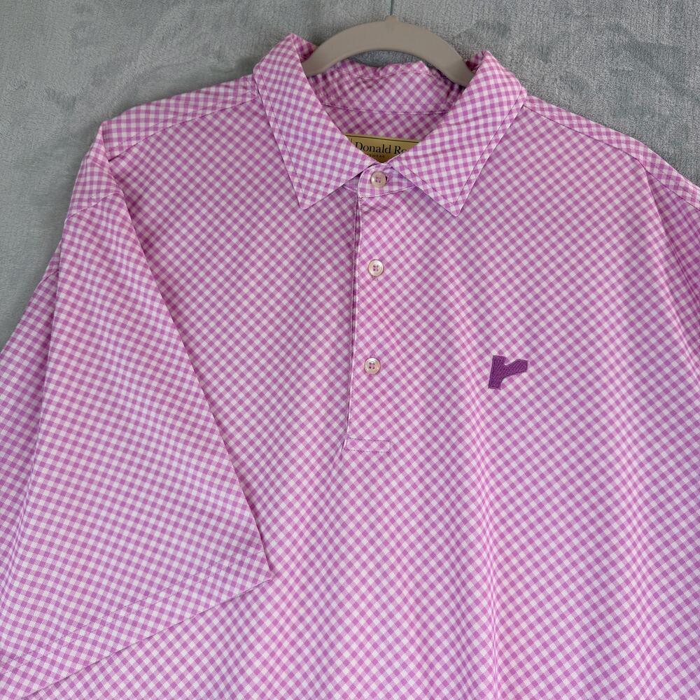 Donald Ross Mens Polo L Ross Performance Golf Pink Check - Picture 2 of 9